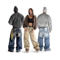 thumbnail image 4 of Pantalones vaqueros holgados con bordados empalmados retro Y2K para hombre y mujer, a la moda, con bordes sin rematar, con agujeros rasgados, de pierna ancha, rectos, pantalones de trabajo, ropa de ca, 4 of 5