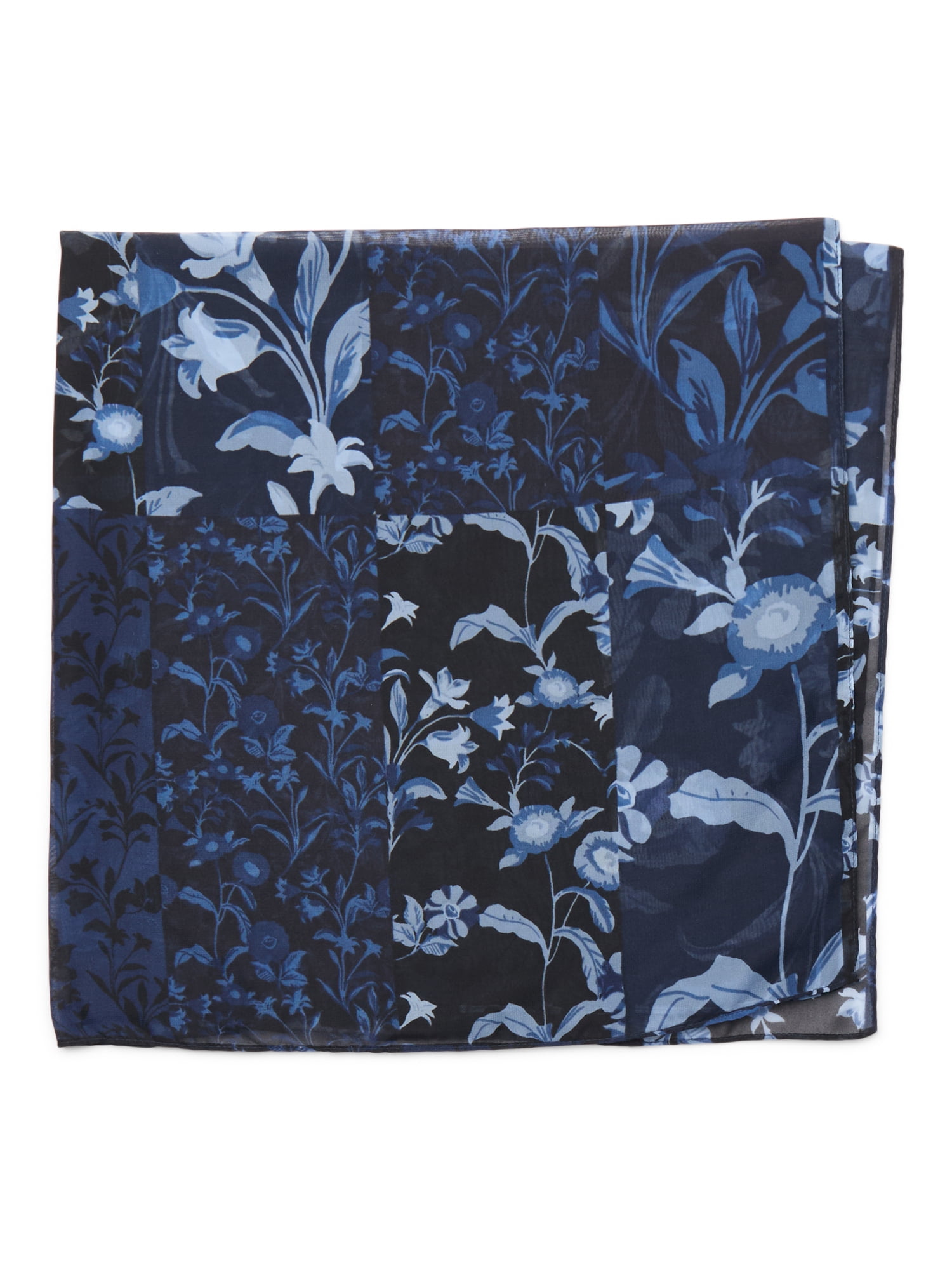 Time and Tru Women's 30 X 30 Printed Square Scarf, One Size, Floral Navy Night