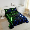 thumbnail image 4 of Gamer Comforter Set Teen Twin Bedding, Green Navy Blue Buffalo, Black Reversible, 4 of 7