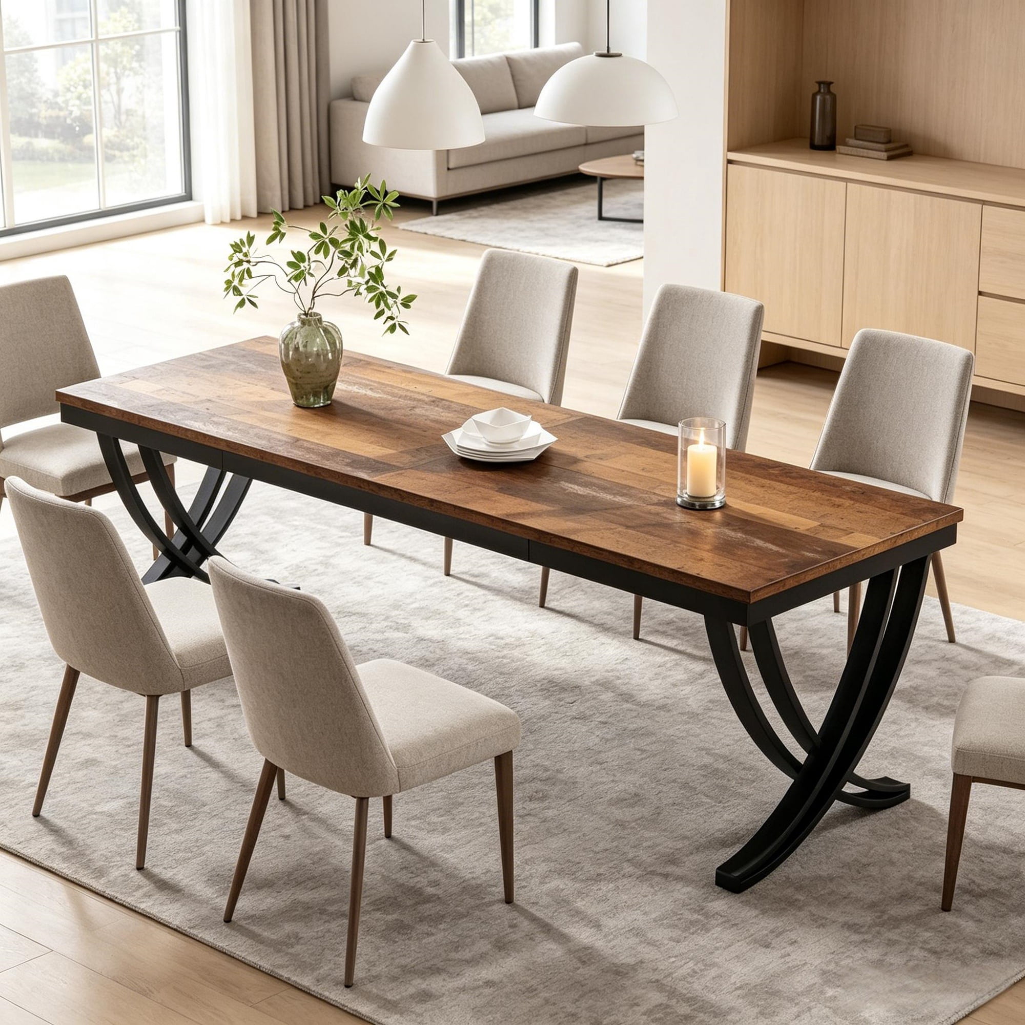 Dining Table, Rectangular, Seats 6-8, Industrial Style, Black