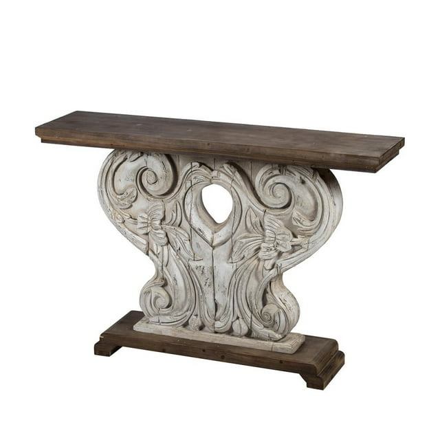 Table et Pieds Marron Foncé avec Support Blanc Complexe Console Table