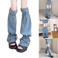 thumbnail image 2 of Women Punk Pleated Jeans Flared Leg Covers with Drawstring Ties Thigh High Leg Warmers Flared Boot Covers Cuff, 2 of 8