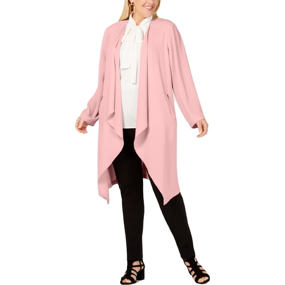 Nine West Womens Plus Open Front Crepe Duster Blazer Multi 3X