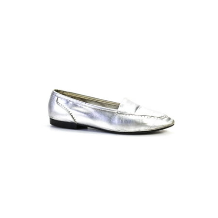 

Pre-owned|Carriage Court Womens Metallic Leather Slip On Studded Loafers Silver Size 8