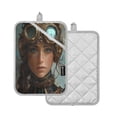 thumbnail image 2 of Two Pieces Of Square Heat Insulation Pad Oven Mitts 7x9.8 Inch Oven Microwave Kitchen Cooking Baking Steampunk Woman, 2 of 7