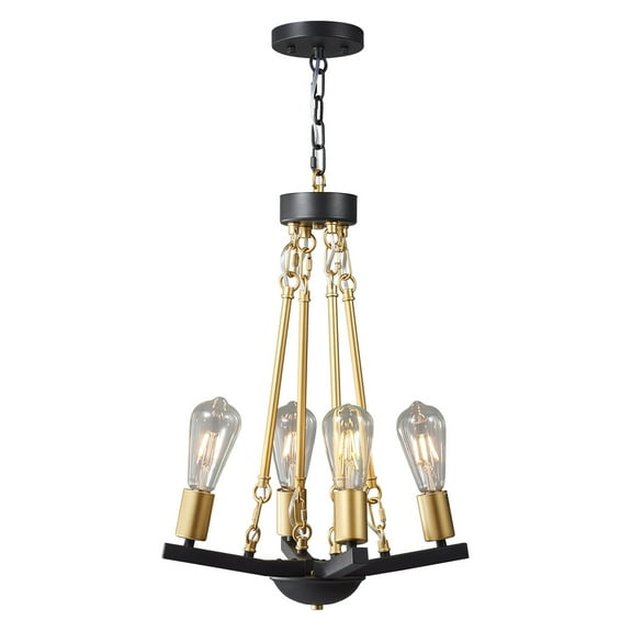 LMQNINE 4-Lights Farmhouse Chandelier Light Fixture,Rustic Industrial Iron Pendant Lighting with Adjustable Metal Chain for Kitchen Island and Hallway,Black Gold