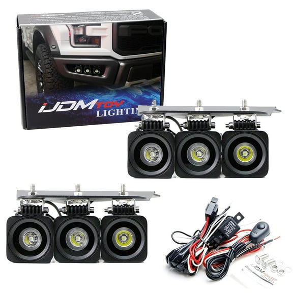 Lower Bumper Mount Triple 10W x 3 LED Fog Light Kit For 2017-2020 Ford Raptor, Includes (6) 10W XB-D LED Pod, Metal Mounting Brackets & On-Off Switch Relay Wiring