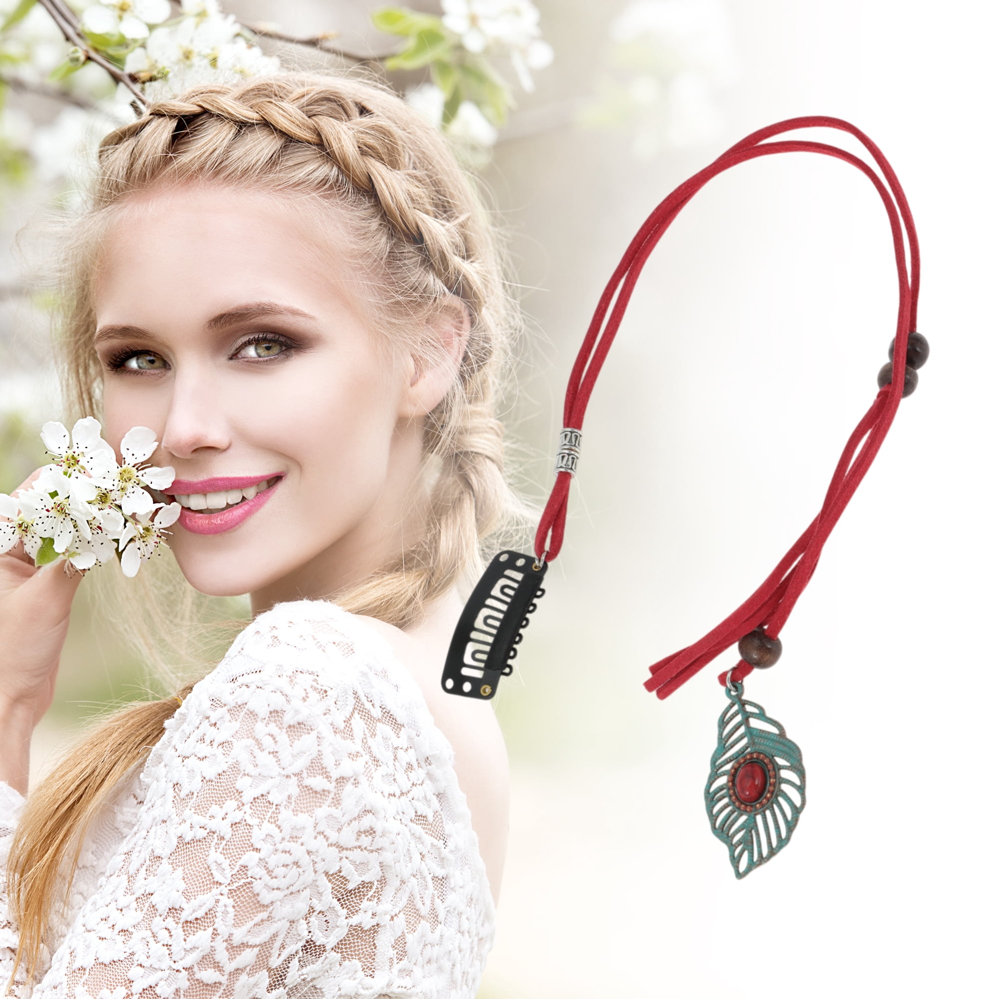 Unique Bargains Elegant Leaf Braided Hair Chain 1Pc Stylish Accessory Dark Red 11.81"