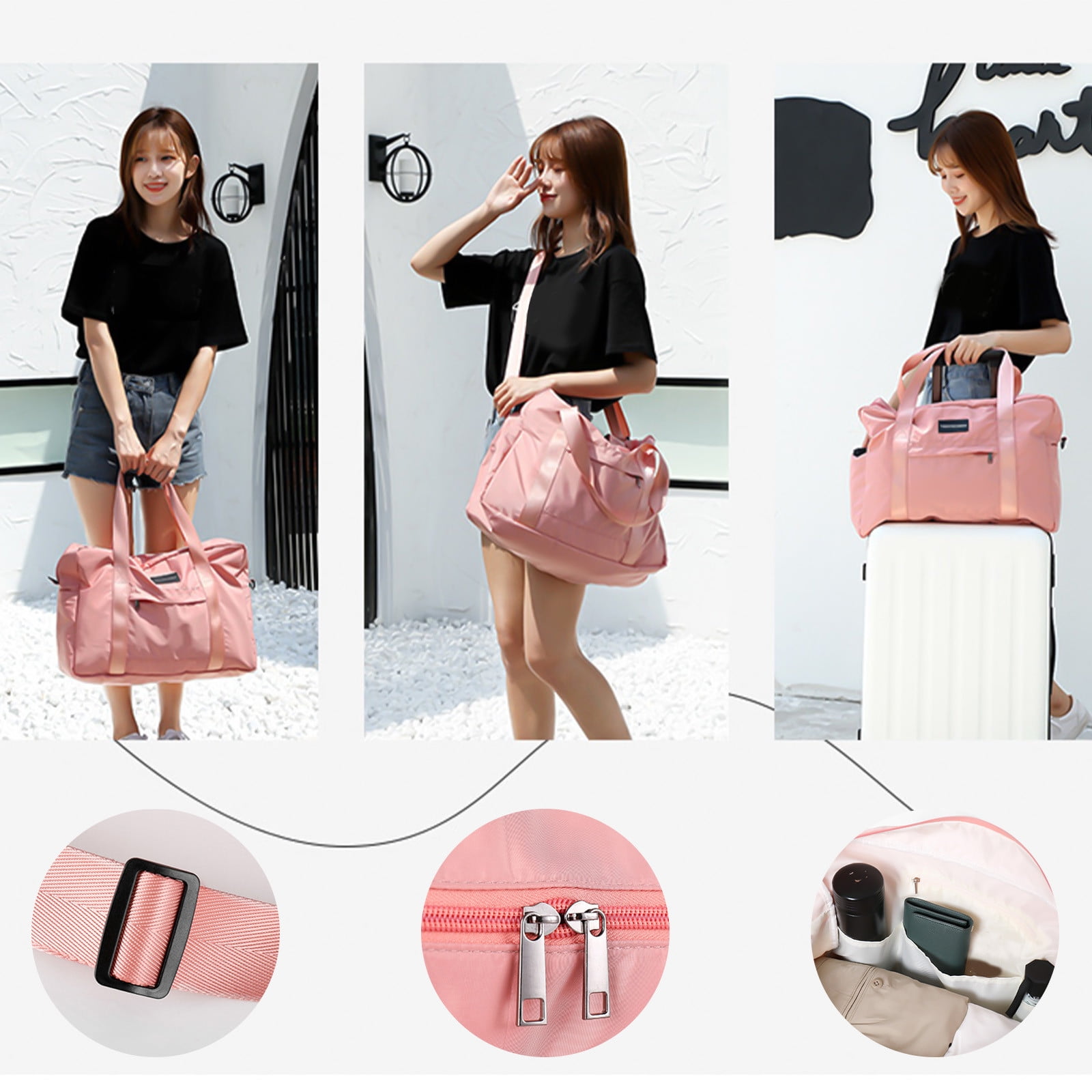 LACKUST Large Travel Tote, Expandable Gym Tote, Carry On Overnight, Trolley Sleeve, Wet Pocket, Travel Duffel Bags,Pink