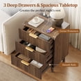 thumbnail image 6 of Aufeile Nightstand Set of 2 for Bedroom, Modern Fluted Nightstands with Charging Station, 3 Drawer Wood Bedside Table & End Tables for Bedroom, Living Room, Walnut, 6 of 7