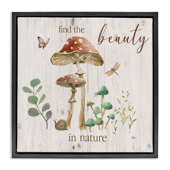 Stupell Industries Farmhouse Find Beauty In Nature Black Floating Frame Canvas Art, 18 x 18, by Nan