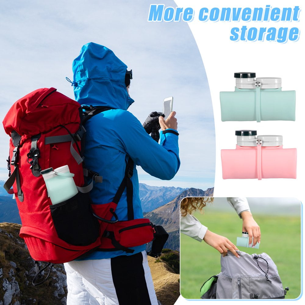 WEDAMOO Bouteilles D'eau Pliable 600ML, 4 Pièces Bouteilles D'eau Pliables Portable, Pliable Bouteille D'eau Avec Mousqueton, Reutilisable Bouteille Pliable Pour Randonnée, Aventures, Voyages