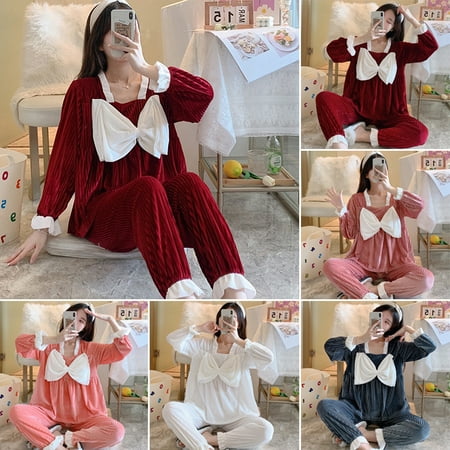 

Autumn Winter Women s Pajamas Set Casual Warming Nightgown