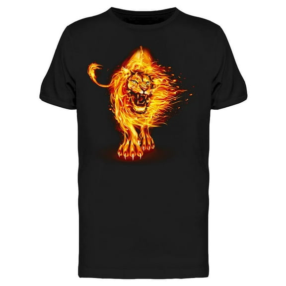 Lion With Fire Flames Fur T-Shirt Men -Image by Shutterstock, Male XX-Large