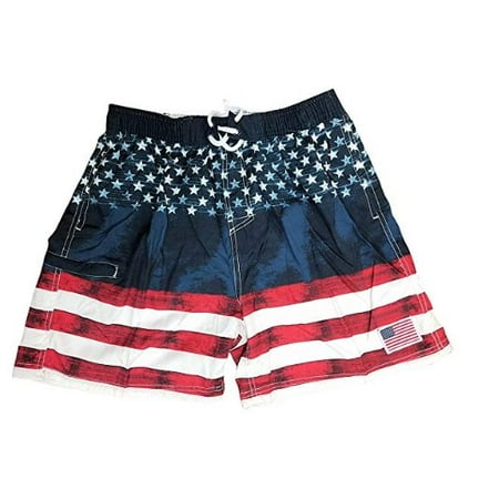 Flap Pocket Boardshorts - Exist American Flag Men's Swim Trunks Boardshorts with Pockets (Flag, Medium)