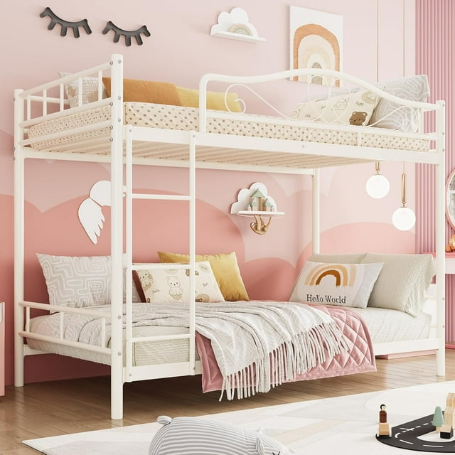Garvee Twin Over Twin Metal Bunk Bed, Ladder & Guardrails, Heavy Duty, 400lbs Capacity, No Box Spring, Easy Assembly, Beige, Safe Design