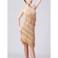 thumbnail image 3 of Doomiva Women's Sequins Tassel Dance 1920s Flapper Cocktail Party Dress Latin Ballroom Dance Dress Gold L, 3 of 7