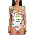thumbnail image 2 of Goofa Yoga Dogs Poses Print Women's Ruffled One Piece Swimsuit V Neck, 2 of 7