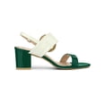 thumbnail image 3 of BLISSFUL STEP Slingback Sandals Contrast Color Chunky Heel Big Circle Buckle Sandals Green White 9, 3 of 7