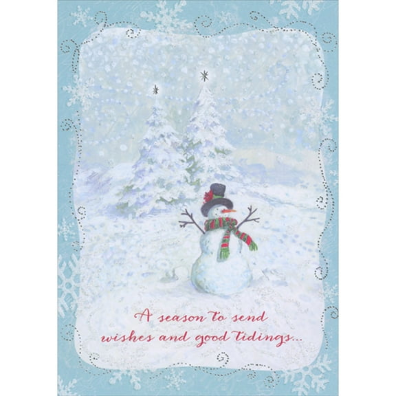 Designer Greetings Snowman with Raised Arms: Send Wishes and Good Tidings Box of 15 Christmas Cards