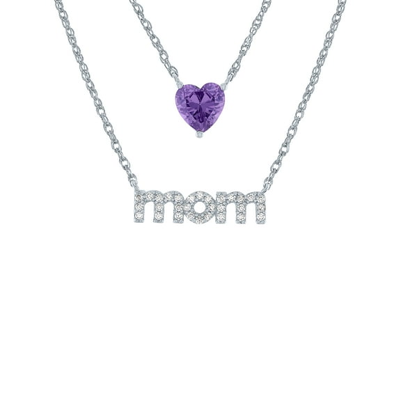 Ladies Brilliance Fine Jewelry Sterling Silver Plated Simulated Amethyst Mom Necklace, 18"