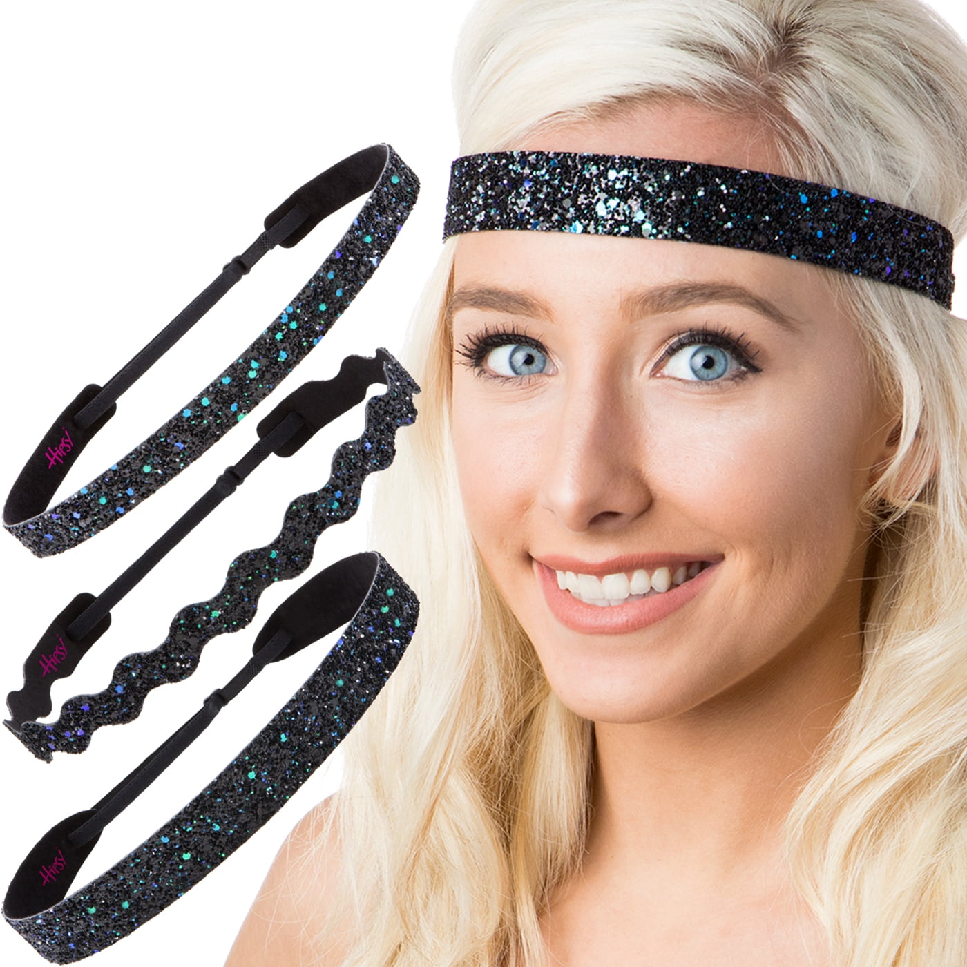 Hipsy Women's Adjustable No Slip Bling Glitter Headband 3-Pack (Mixed ...