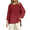 thumbnail image 1 of WZXFASHION T-Shirts Décontractés à Manches 3/4 pour Femmes, Col Rond, Coton, Soldes, Manches Longues, 1 of 4