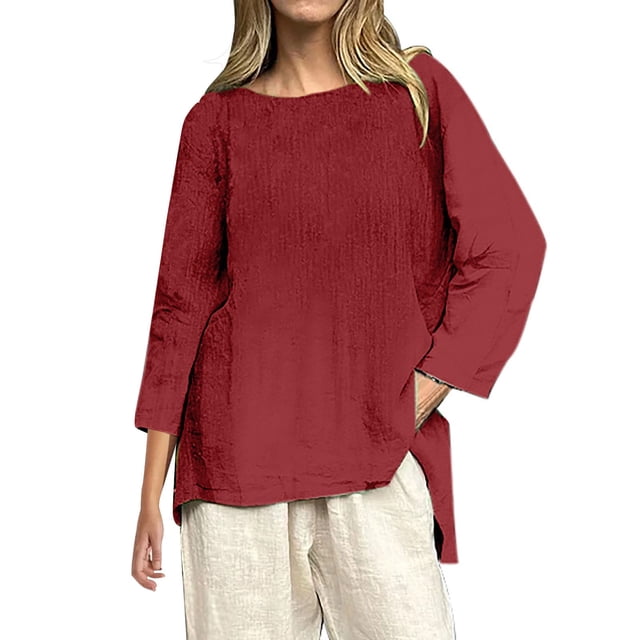 WZXFASHION T-Shirts Décontractés à Manches 3/4 pour Femmes, Col Rond, Coton, Soldes, Manches Longues