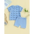 thumbnail image 5 of Elippeo 2Pcs Baby Boy Summer Outfits 3 6 12 18 24 Months 3 Years Short Sleeve Tree/Gesture Print T-Shirt + Shorts Set Toddler Clothes, 5 of 9