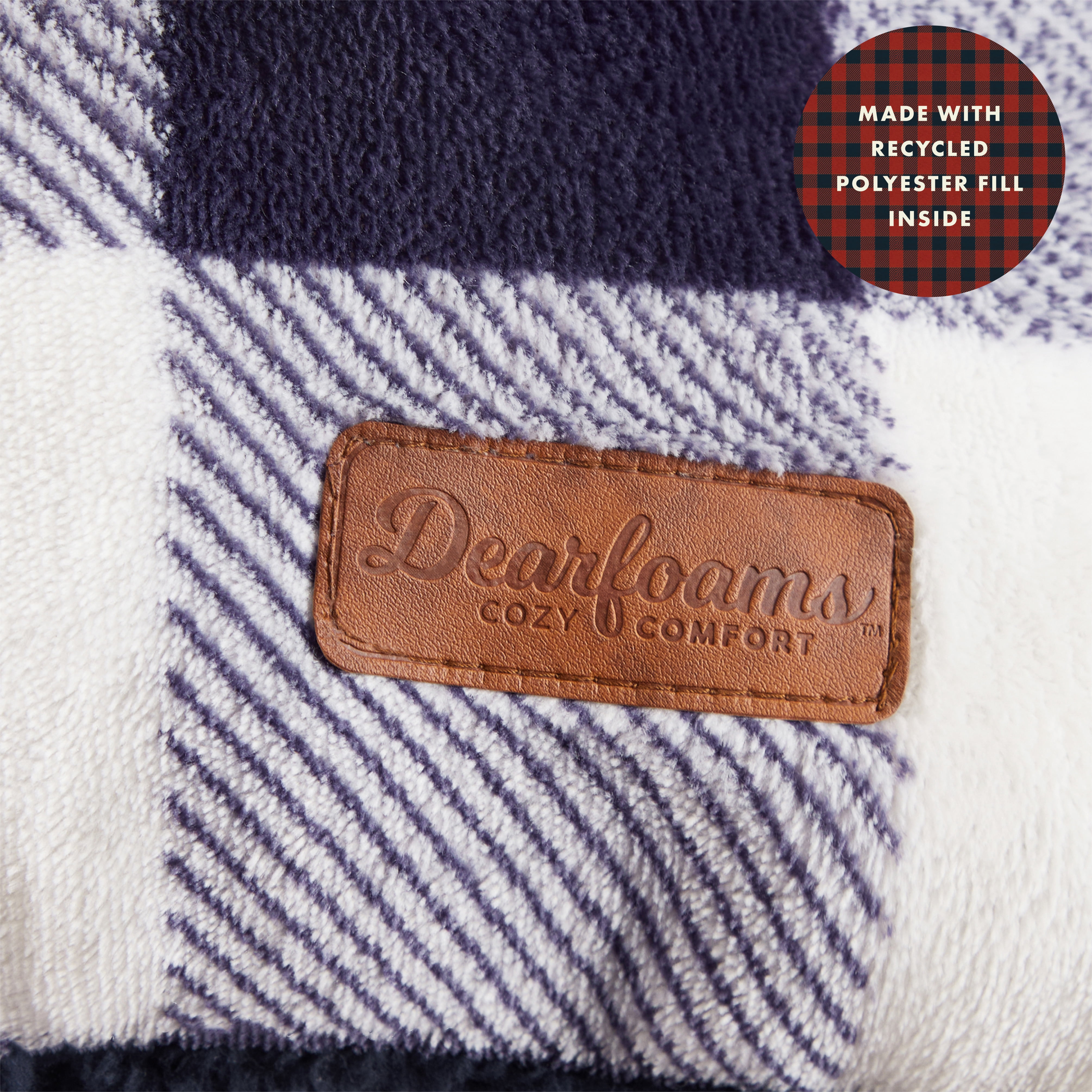 Dearfoams Royal Plush Reverse to Super Soft Sherpa Body Pillow, 20" x 48", Navy White Check, Polyester Fill