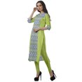thumbnail image 4 of Moomaya V Neck Straight Tunic For Women Roll Up Sleeve Printed Cotton Kurta, 4 of 6
