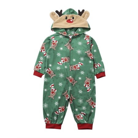 

Zukuco Christmas Newborn Baby Girl Boy Pajamas Unisex Reindeer Hoodie One Piece Jumpsuit Zipper Pjs