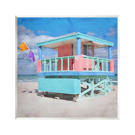 Stupell Industries Blue Summer Beach Hut Nature Painting Unframed Art Print Wall Art, 12 x 12