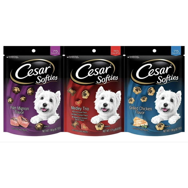 Cesar Softies Dog Treats 3Flavor Medly Grilled Chicken Filet Mignon