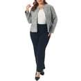 thumbnail image 2 of Agnes Orinda Women's Plus Size Tweed Blazer Plaid Collarless Open Front Long Sleeve Business Casual Jacket Suits with Button Decor 4X Black White, 2 of 6