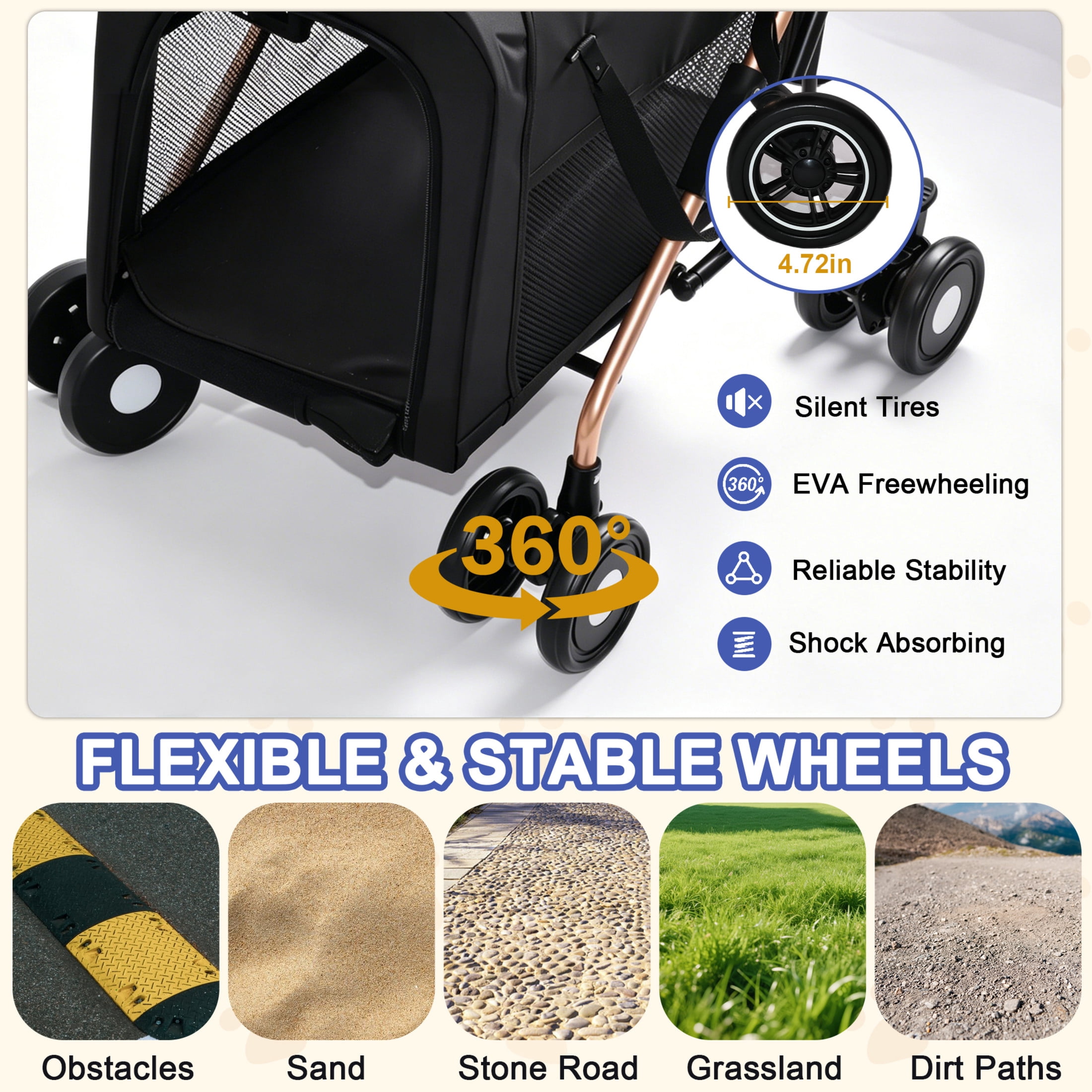 Noble House 3-in-1 Double Pet Stroller for Dogs & Cats with Detachable Carriers, Foldable Frame, Black