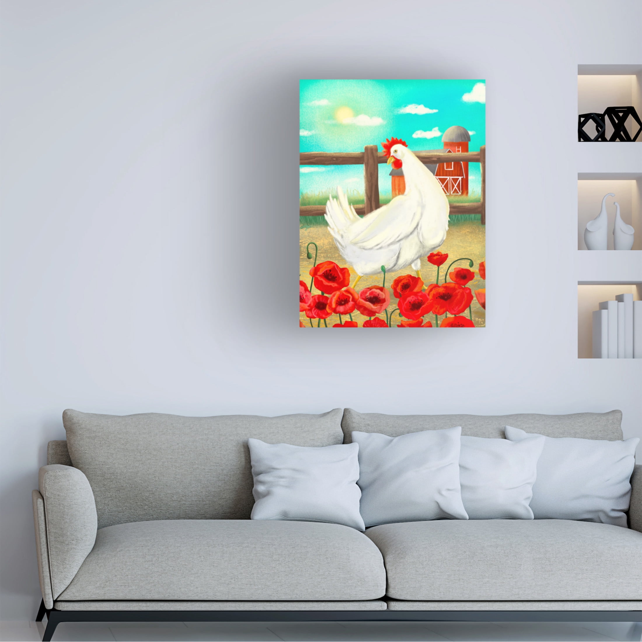 Canvas Wall Art - Christine Rotolo 'Chicken With Poppies' Wall Art for Living Room, Bedroom, or Office Décor by Trademark Fine Art - 18 x 24 Inches