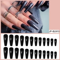 Long Black On Nails for Women Salon Quality Manicure Finished Ballet Style Nail with Jelly Glue Easy Application 24 Full Set