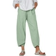 thumbnail image 5 of Ettsollp Women Pants Breathable Elastic Waist Retro Ethnic Style Solid Color Cropped Pants Wide Leg Casual Trousers, 5 of 8
