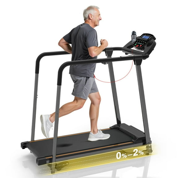 Redliro Walking Treadmill for Seniors with Long Handrails, Foldable Incline Treadmil, 265lbs Compact Treadmill for Home Exercise