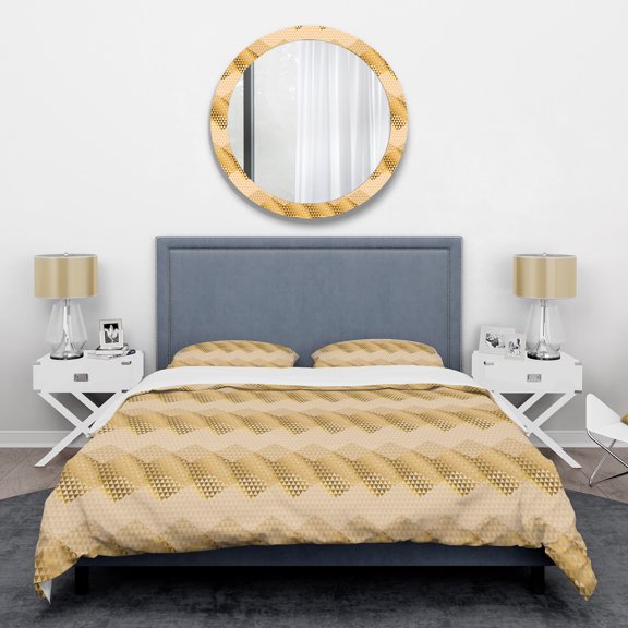 Designart 'Golden Triangular Wavess I' Mid-Century Modern Duvet Cover Set