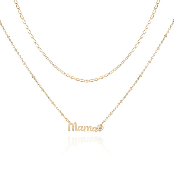 Time and Tru Women's Gold Tone Mama Layered Necklace Set, 2-Piece