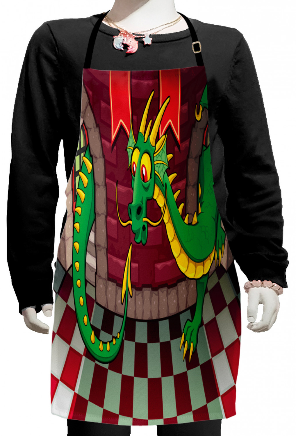 Castle Apron Cartoon Kids Apron, Video Game Design Inside the Castle with Dragon ...