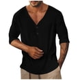 thumbnail image 2 of Men Fall Blouse Mineart Men Long Sleeve Henley Shirts Tops Loose V Neck Cotton Linen Casual Solid Color Shirts Lightweight Everyday Tops for Summer Fall Outdoor, 2 of 5