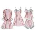 thumbnail image 2 of YHAJDS Womens Pajama Set Sleepwear Set for Women 4 Piece Lace Robe Nightgown Camisole Shorts, 2 of 4