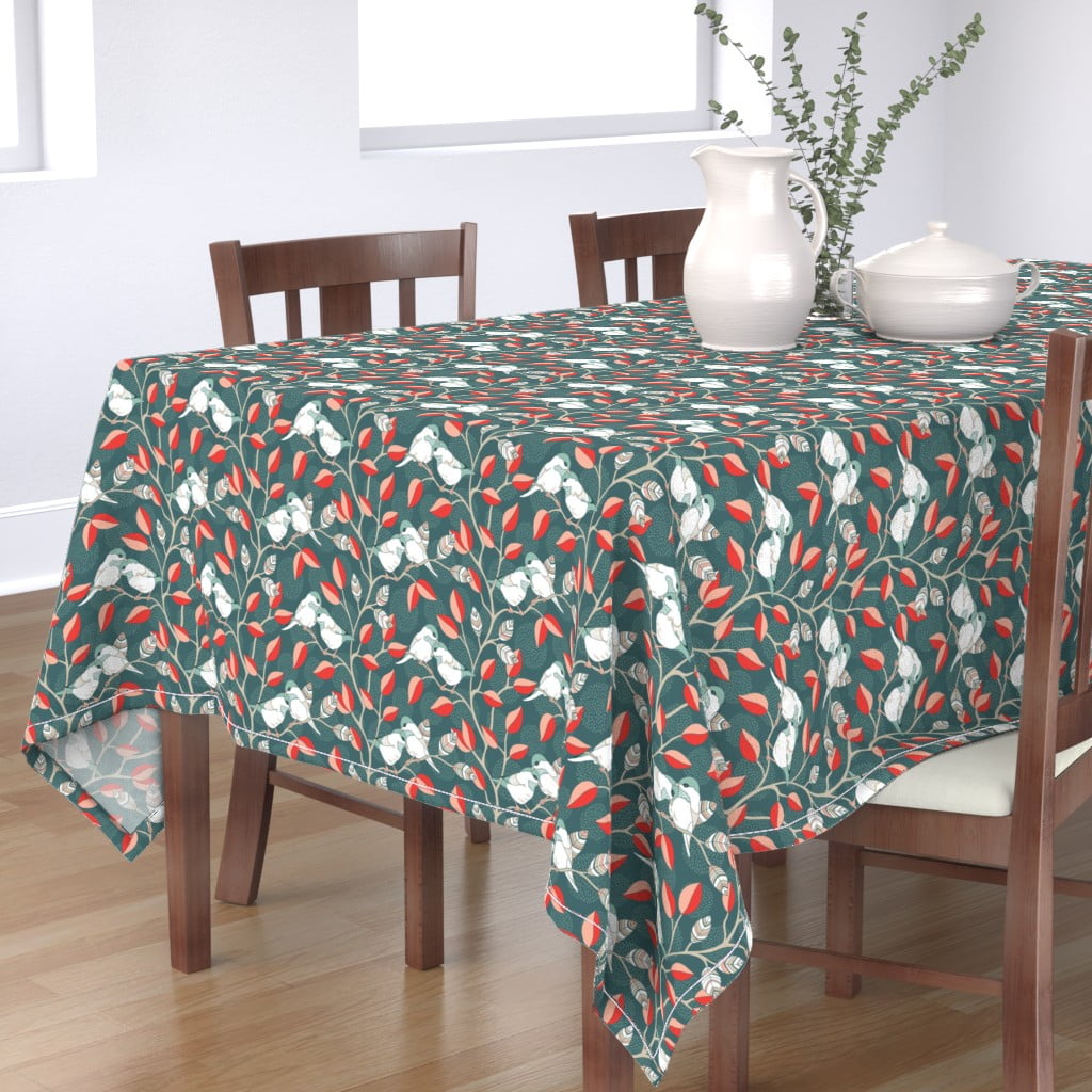 Birds In Cherry Trees by margaret/_ann/_missman/_designs Rococo Parisian Cotton Sateen Tablecloth by Spoonflower Romantic Tablecloth