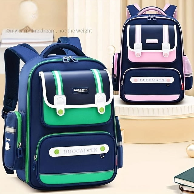 1pc Simple Contrast Color Schoolbag, Waterproof Lightweight Backapck, New Spine Protection Boys And Girls Backpack With Large Capacity, Primary School Students Backpack