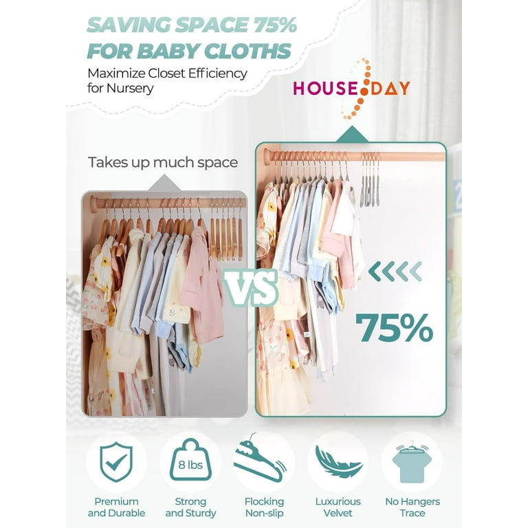 HOUSE DAY Plastic Baby Hangers for Closet 60 Pack, Durable Plastic Kids  Hangers for Baby Clothes, Thin & Compact Childrens Hangers, Space Saving  White