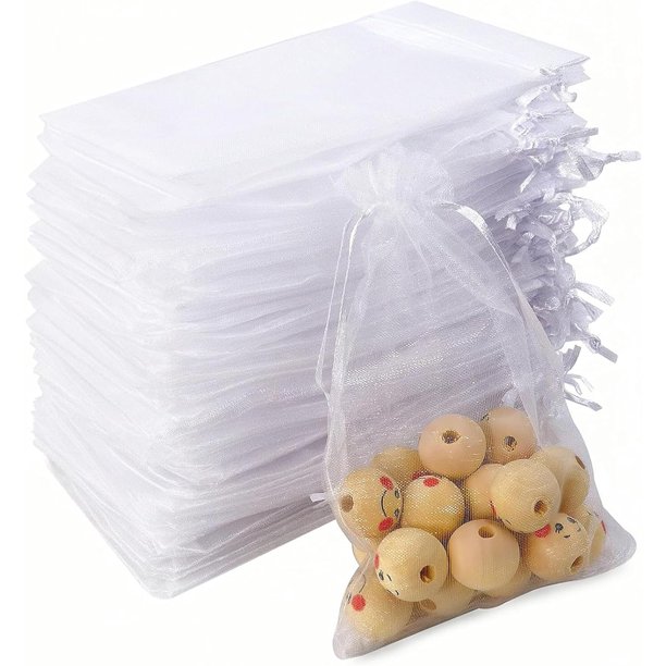 150 Piezas Bolsas de Organza Transparentes, 10 x 15cm Bolsa de Organza de Cordón Organza Bolsas de Regalo para Joyas para Bodas, Cumpleaños, Aniversario, Navidad (Blanco)
