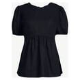 thumbnail image 2 of Scoop Women's Linen Blend Peplum Top with Puff Sleeves, 2 of 5